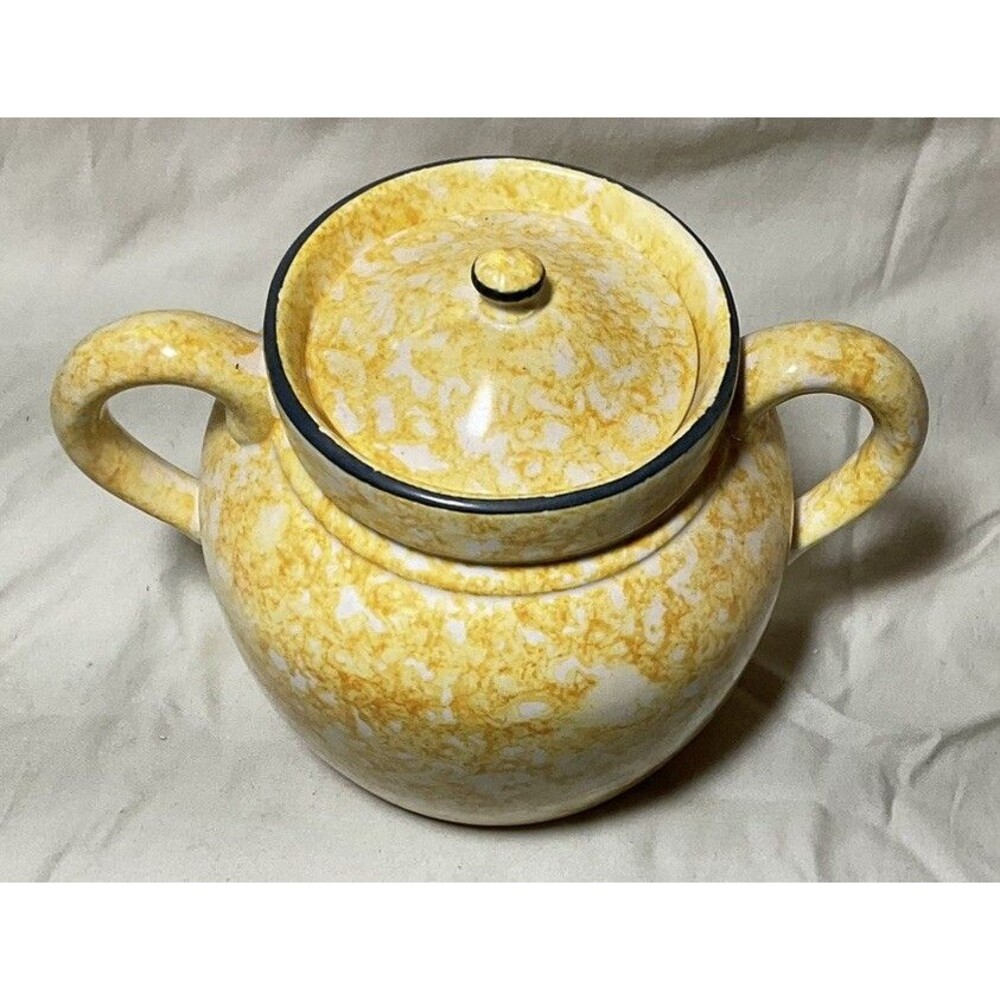 Strangler Pottery Yellow Splatter Crock Vintage